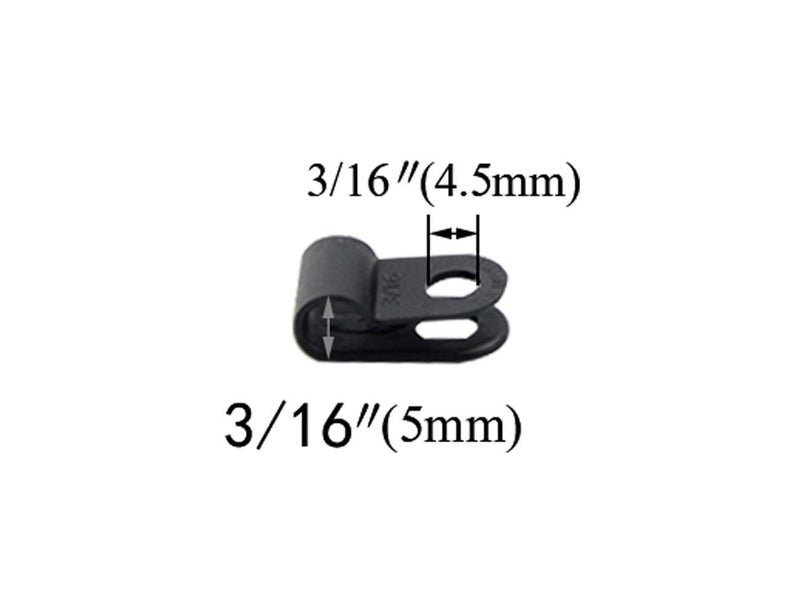 TOVOT 200PCS 3/16" R-type Clip Cable Clamps Black Nylon Screw Wire Clips Fasteners Tubing Clips for Wire Management - Image 1